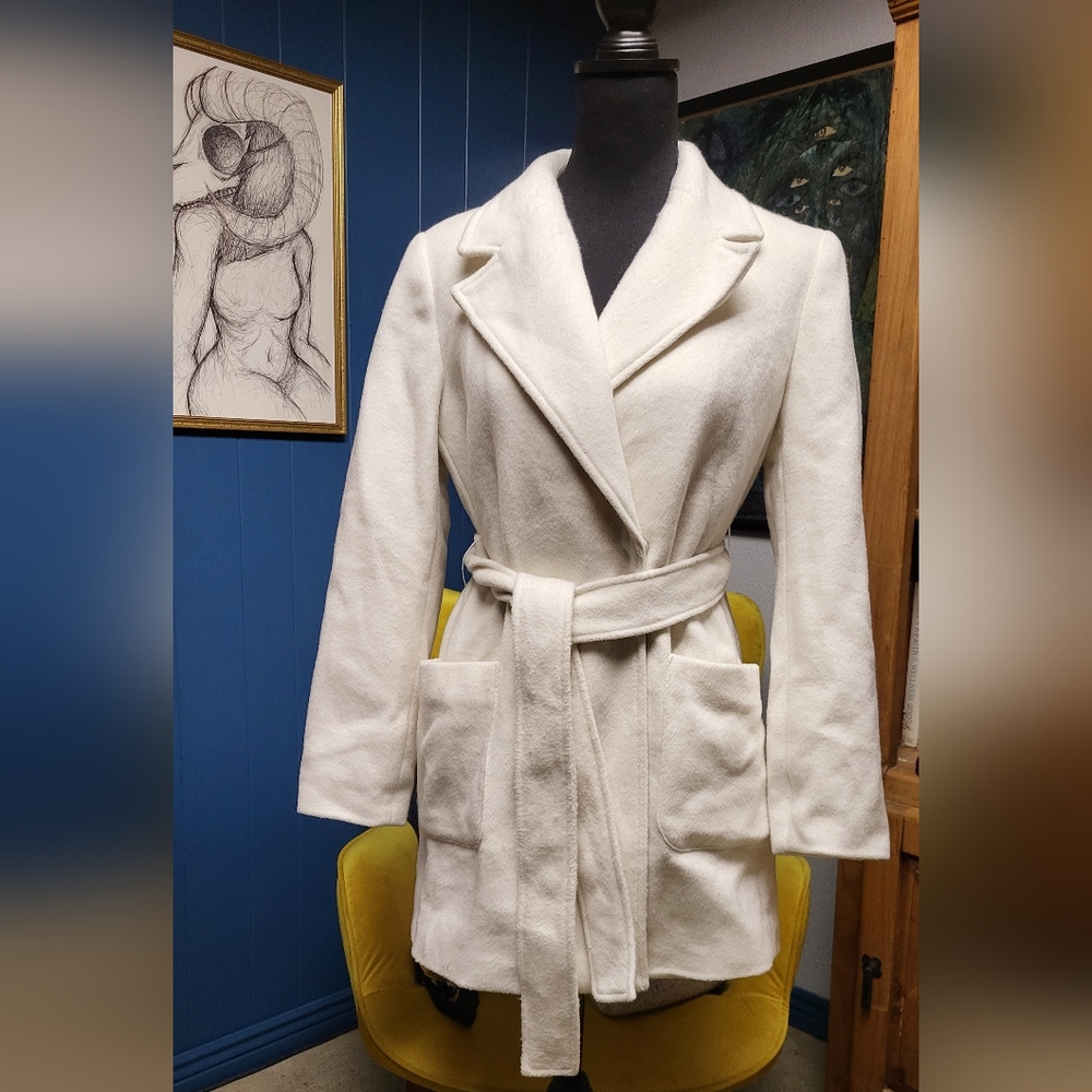 Loft Wool Blend Coat In Off-White Size Sp